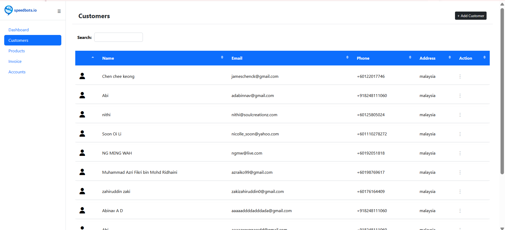 Speedbots Customer Management